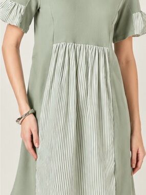 English Factory Sage Green Striped Panel Dress